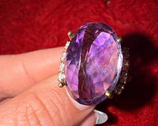 Large Amethyst and Diamond Cocktail Ring in Yellow Gold
