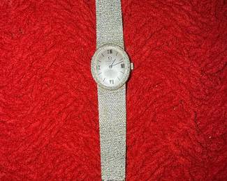 Omega 14K White Gold Ladies Watch with Diamond Bezel