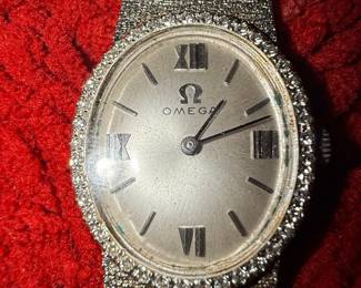 Omega 14K White Gold Ladies Watch with Diamond Bezel