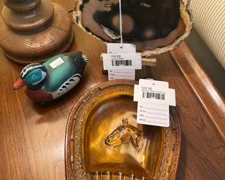 Amber Glass Ashtray, Agate Slab