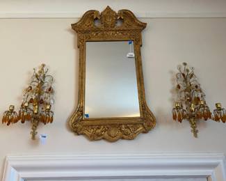 Brass & Crystal Wall Sconce Pair