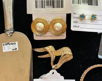 Givenchy Rhinestone Brooch, Givenchy Faux Pearl Earrings