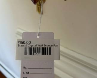 Brass & Crystal Wall Sconce Pair
