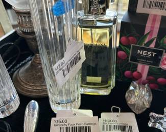 Givenchy Faux Pearl Earrings, (B) Baccarat Harmonie Bud Vase