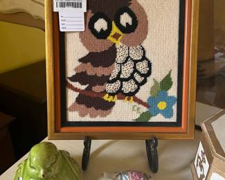 Vtg Owl Crewel Embroidery