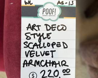 Art Deco Style Scalloped Velvet Armchair