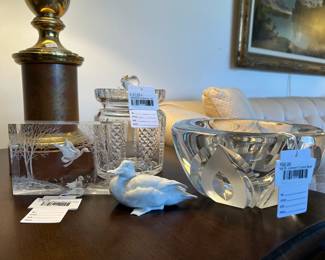 Waterford Biscuit Jar, Val St Lambert Crystal Bowl