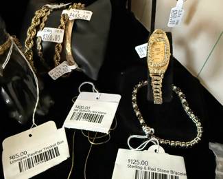 Limoges Panther Trinket Box, 14k Bufferfly Necklace, Sterling & Red Stone Bracelet , Precious metal pricing is subject to change based on market fluctuation.