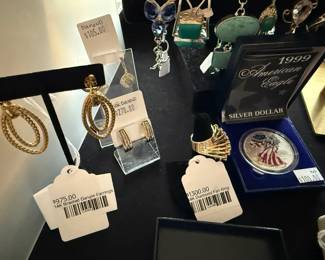 14k Braided Dangle Earrings, 10k Diamond Earrings, 14k Diamond Fan Ring, Precious metal pricing is subject to change based on market fluctuation.