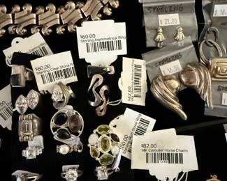 (Precious metal pricing is subject to change based on market fluctuation.) 14k Carousel Horse Charm, Sterling Multi Stone Ring, Vtg Sterling Abstract Ring, Sterling Asymmetrical Ring, Sterling Clear Stone Ring, 