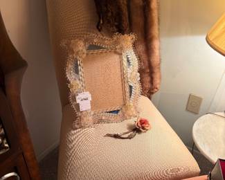 Accent Chair,  Venetian Murano Glass Flowers Frame