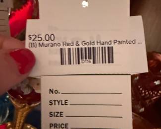 (B) Murano Red & Gold Hand Painted Vase