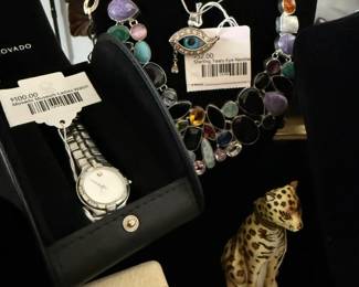 Movado Museum Ladies Watch, Limoges Leopard Trinket Box, Sterling Teary Eye Necklace , Precious metal pricing is subject to change based on market fluctuation.