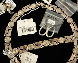 Sterling Versace-Style Choker, Sterling Hoop Earrings, Precious metal pricing is subject to change based on market fluctuation.