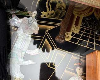 Chinoiserie Style Nesting Coffee Table - Includes 6 Stools 