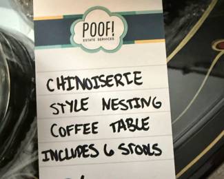 Chinoiserie Style Nesting Coffee Table - Includes 6 Stools 