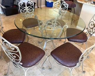 Metal Glass Dining Room Table  6 Chairs