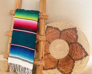 Mexican Serape Blanket wSmall Ladder  Woven Basket