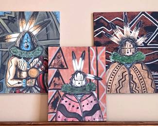 Three Complimentary Signed Kokopelli Paintings