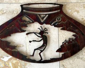 Metal Kokopelli Dancer Pottery Jug