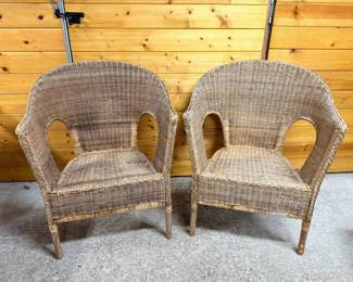 125 PairofWeatheredWickerChairs