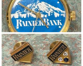 Rainier Bank Gold And Diamond Pins, Watch