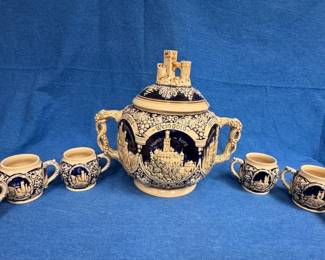 German Gerz stoneware tureen or punch bowl set