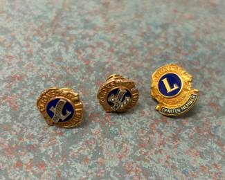 Three Gold Lions Club Pins, One With Real Diamonds
