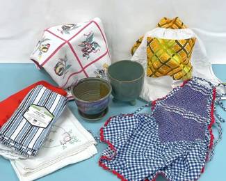 Vintage Linens And Handmade Pottery