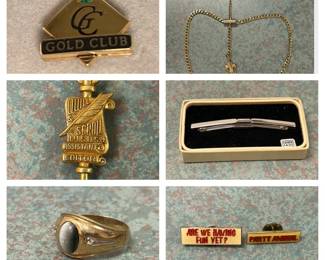 Gold, Some Real, Some Not Rings, Pins, Tie Clips