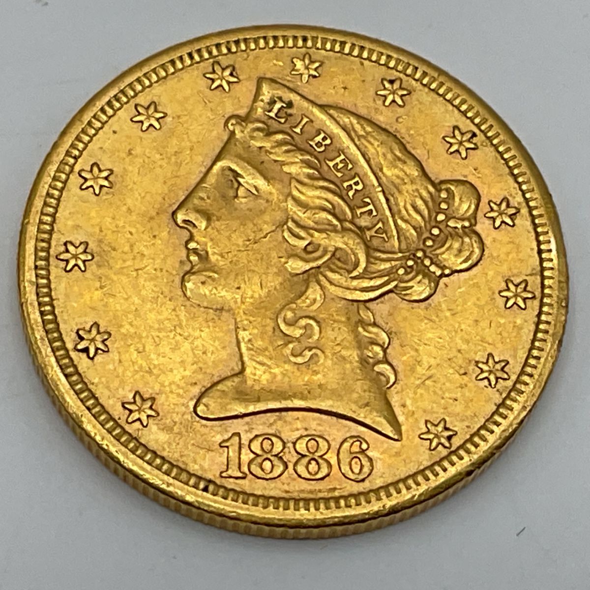 1886-S US Liberty Head Half Eagle $5 Gold Coin