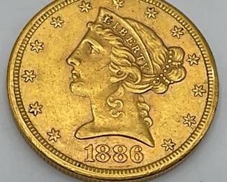 1886-S US Liberty Head Half Eagle $5 Gold Coin