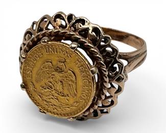 1945 Dos Pesos Gold Coin 14k Ring