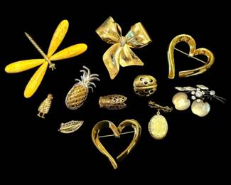 GoldToned Brooches  Pins  Monet Heart, Dragonfly,  More