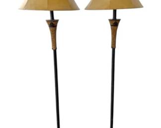 Pair of Floor Lamps w Faux Leather Shades