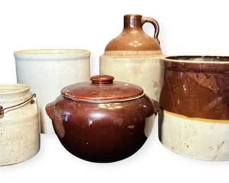 Antique Stoneware Crocks And Jug