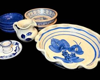 Salt Glaze Stoneware, Delft Candlestick Holder, And More Blue Ceramics