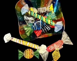 Murano Style Art Glass Candies And Candy Dish