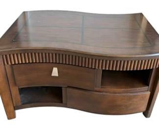 Curved Wooden Coffee Table w Drawers