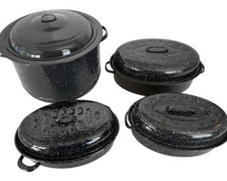 Large Speckled Enamelware Stock Pot Roasting Pans