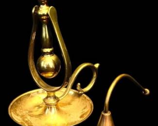 Brass Gimbal Candle Stick Holder And Candle Snuffer