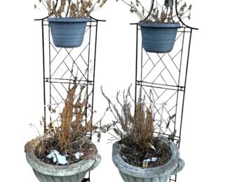 2 Urn Style Planters With Metal Stand