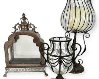 Ornate Metal Glass Votives and Lantern