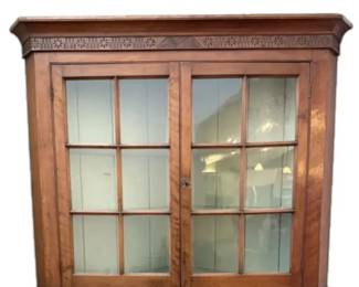 Antique Primitive Style Corner Cabinet w Carved Floral Details