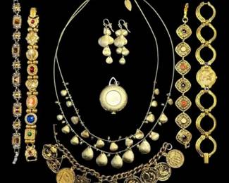 GoldToned Jewelry  Including Apollo Missions Charm Bracelet, Egyptian Revival Watch,  More