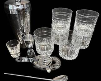 Glass Whiskey Tumblers, Shaker, Barware