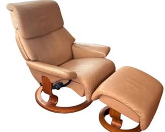 Tan Leather Lounge Chair And Ottoman