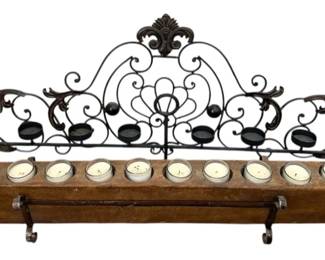 Two Long Candle Holders and Wrought Iron Wall Decor