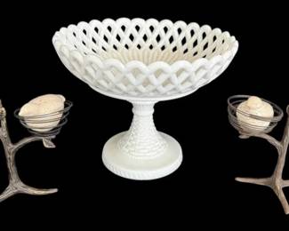 Milk Glass Compote Pottery Barn Partridge on A Pear Tree Salt  Pepper Shakers