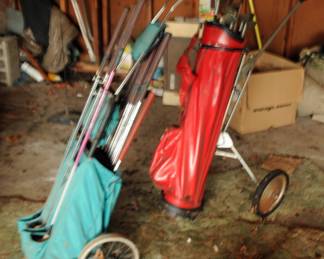 VINTAGE GOLF CLUBS AND CARTS